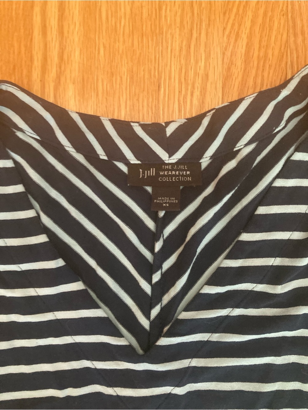 J. Jill Navy and  light blue Striped V-Neck Tee. Xs